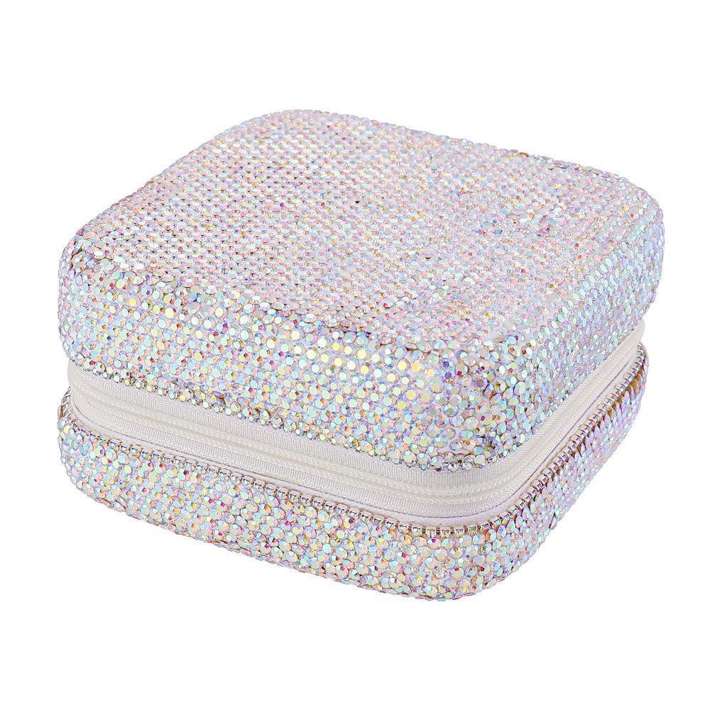 Luxury Travel Earrings Storage Case Square Portable Ring Holder Studded Jewelry Organizer Makeup