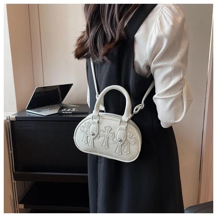 Versatile women's crossbody bag  PU material  elegant bag  high quality  cross decoration