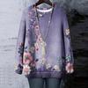 Women's Floral Print Round Neck Long Sleeved T-shirt Sweatshirt Top