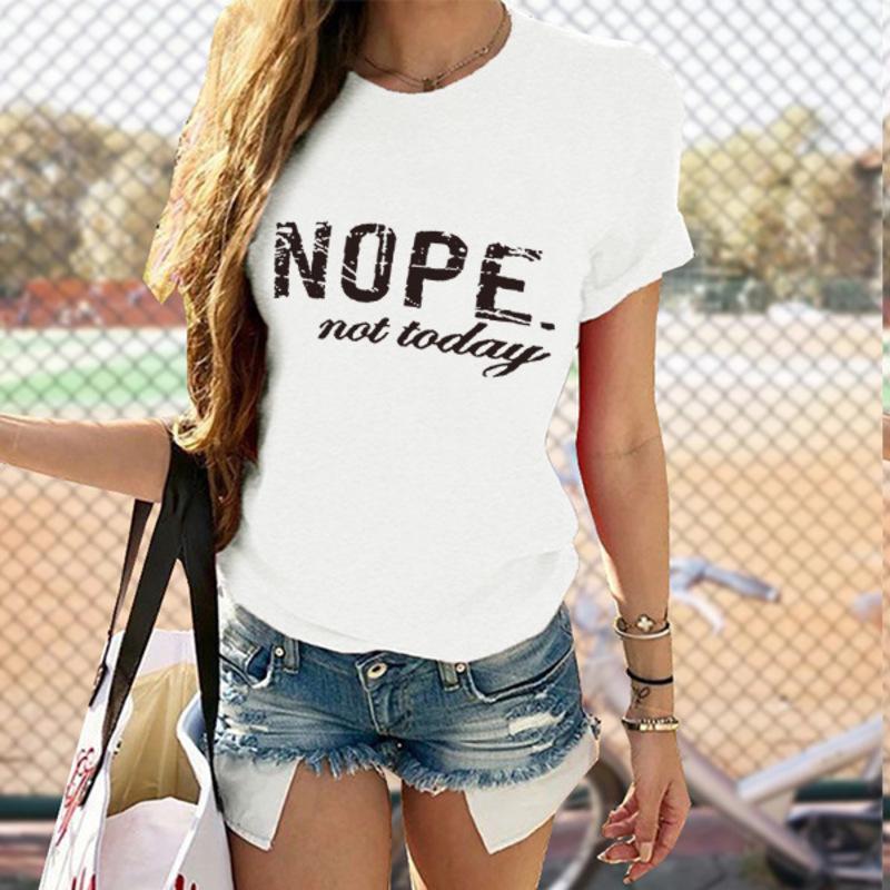 Ikke i dag Nei Dame T-skjorte Kort Ermet Rund Hals Casual Løse Overdeler Dame