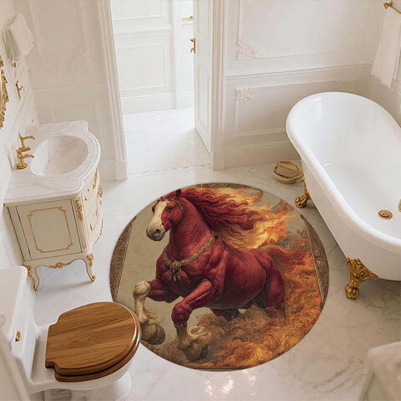 Red Horse,Round Area Rug,Carpet Rug for Living Room Bedroom Sofa Playroom Decor,Non-slip Floor Mat