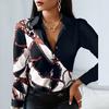 Spring Autumn Women Officewear Blouse Women Fashion Elegant Scarf Chain Print Button Design Shirt Long Sleeve Patchwork