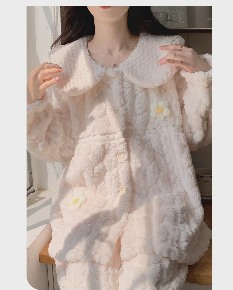 Women's Coral Fleece Pajamas - Thick Velvet Princess Style for Autumn & Winter