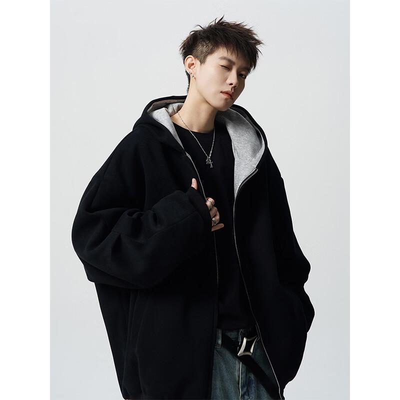 QOTRIOCK Heavyweight Loose Fit Zip-Up Hoodie
