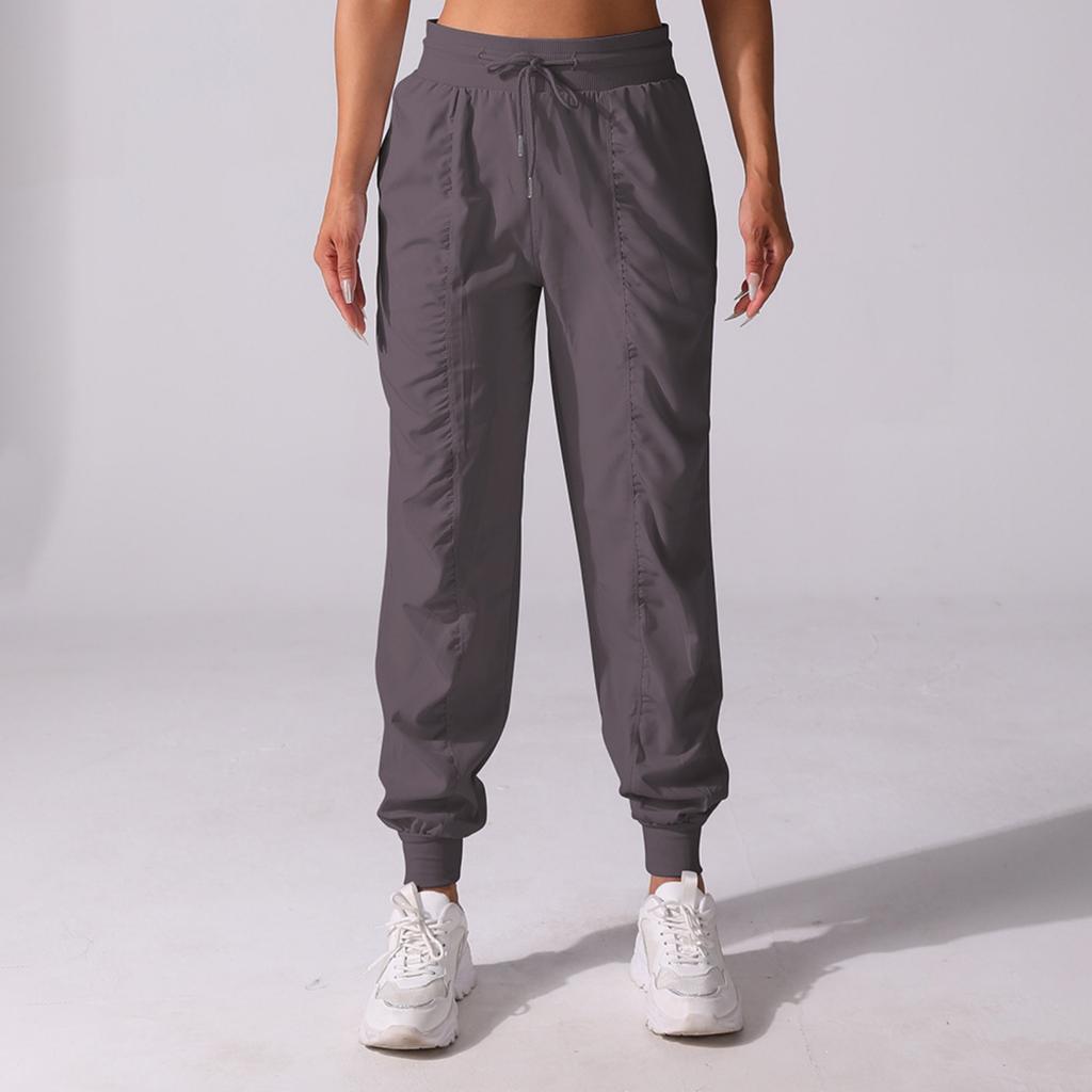 Women's Drawstring Pleated Sports Pants Summer Quick-drying Running Fitness Casual Pants Lightweight Straight Leg Cropped Pants