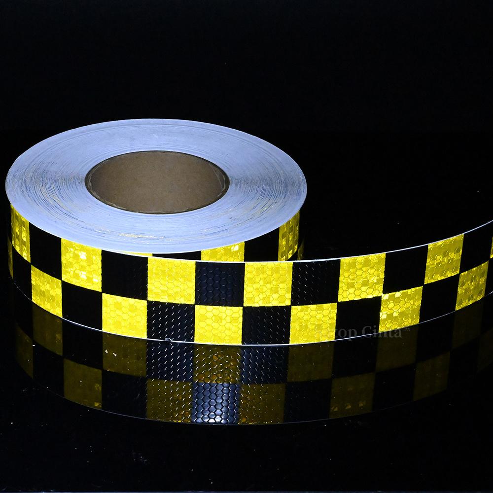 

2Inch*33 FT Grid Reflector Tapes Yellow-Black Reflective Adhesive Strip Waterproof Self-Adhesive Safety Conspicuity Car Sticker