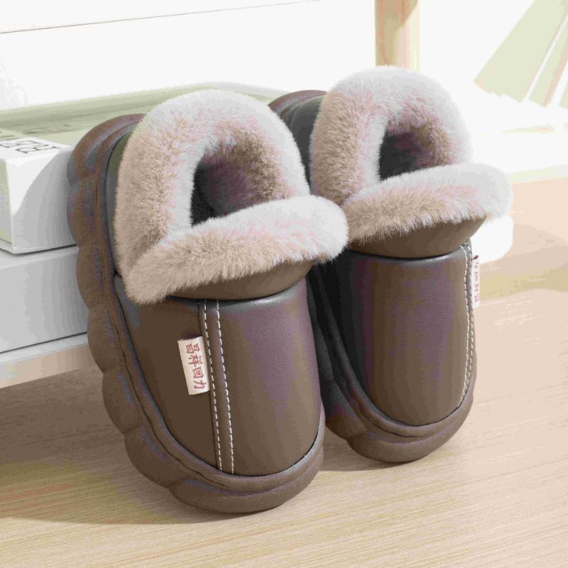 Winter waterproof cotton slippers boys fleece warm thick bottom non-slip new indoor home home parent-child cotton drag girls