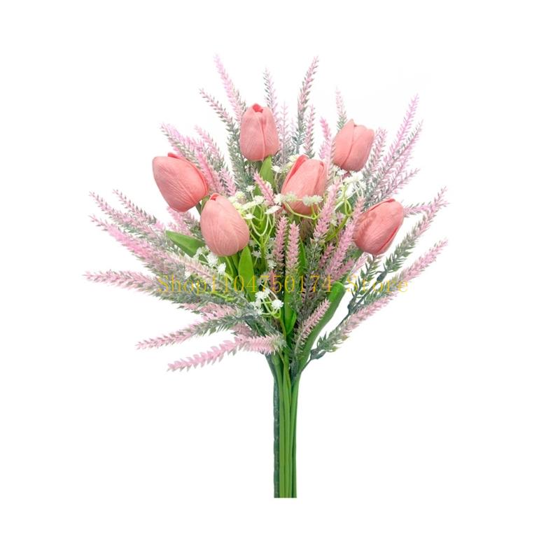 Lavender Tulips Bouquet Artificial Silk Flower 13Inch Spring Floral Decoration top sale