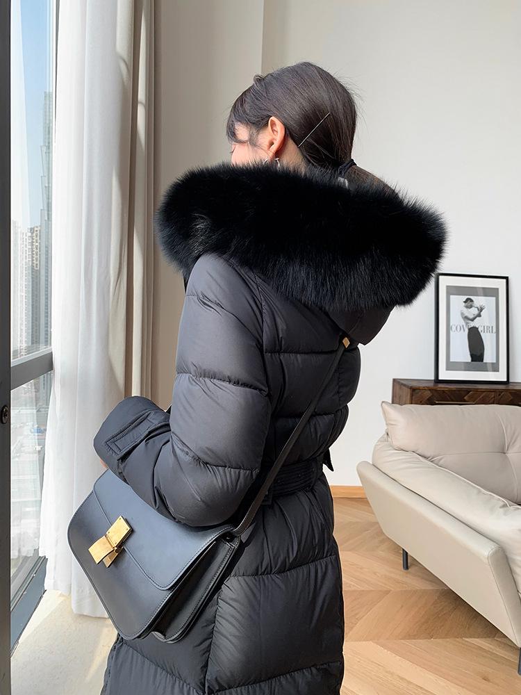 Women's Luxurious Slimming Hooded White Duck Down Jacket with Fox Fur Trim