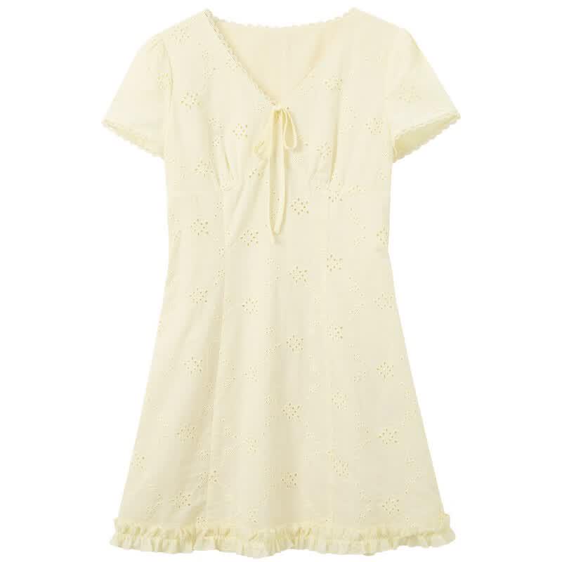 Sancai 100% Cotton Embroidered V-Neck A-line Dress