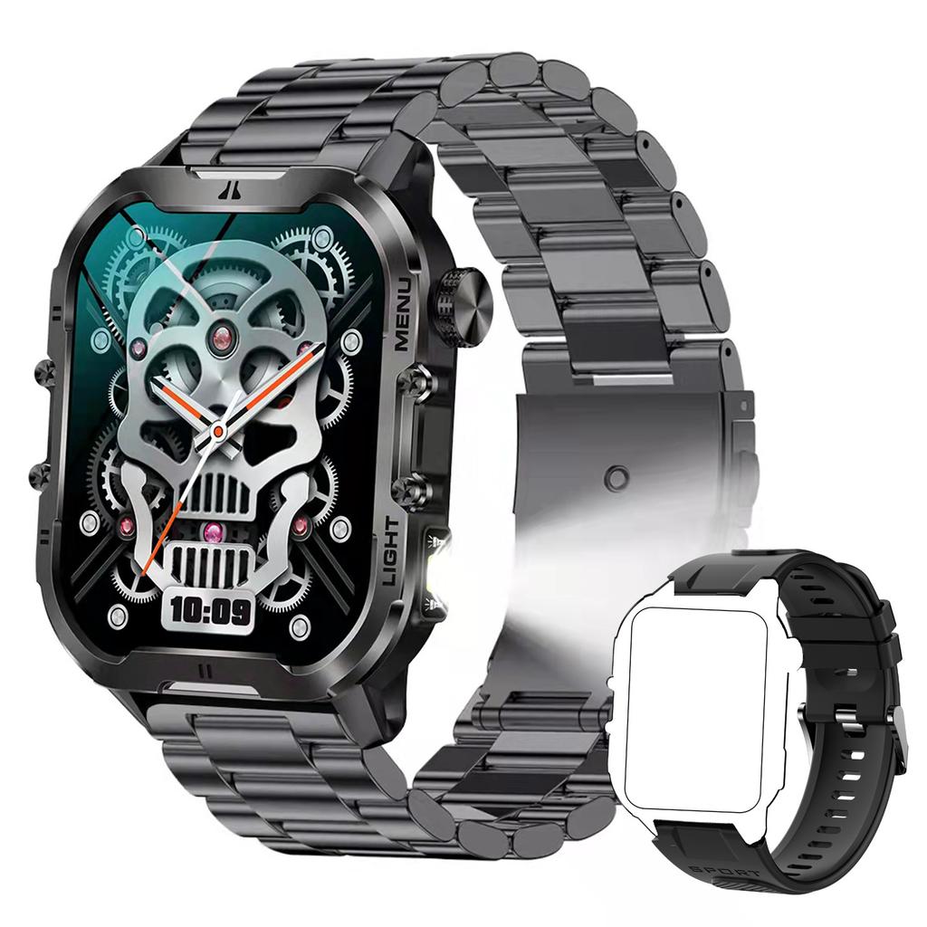 T26 Chytré hodinky Svítilna 1,96" Velký displej LED Světlo Bluetooth Volání SOS Venkovní Odolné Sportovní Fitness Tracker Chytré hodinky