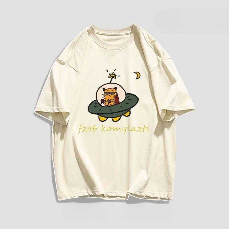 2025 Street Heavy Simple Fashion Cartoon Printed T-Shirt for Men Women Couples Autumn and Winter Cotton Casual Versatile T-Shirt