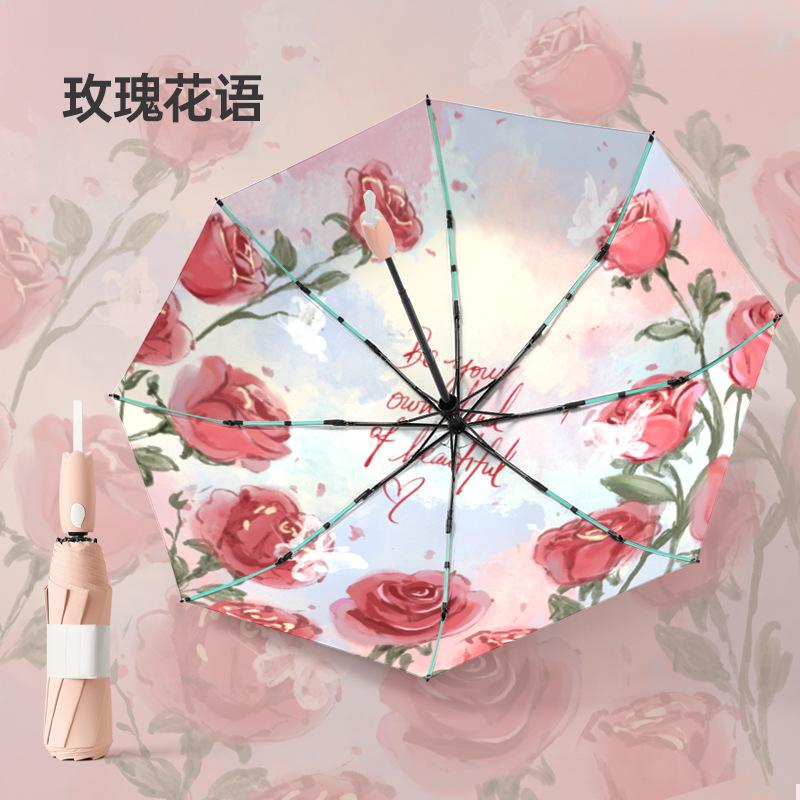 Three-fold tulip handle parasol sunscreen colored glue sun umbrella men's and women's simple folding umbrella
