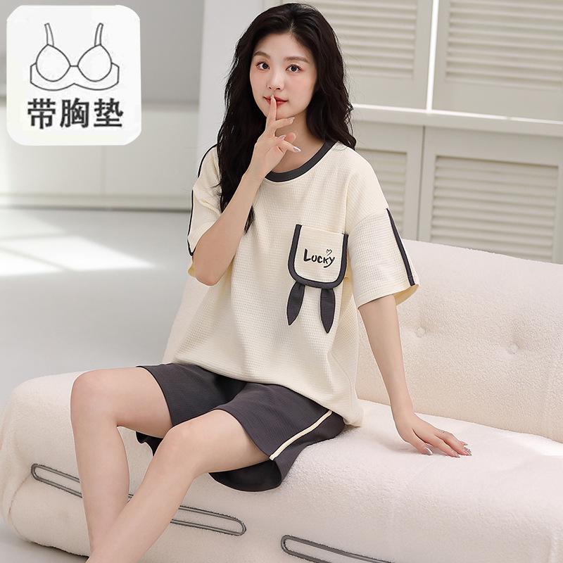 Pajamas Women'S Pure Cotton Short-Sleeved Shorts Student Cartoon Pullover Cotton Korean Version Women'S Loungewear