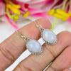 Solid 925 Sterling Silver Moonstone Oval Gemstone Handmade Designer Women Dangle Drop Earrings