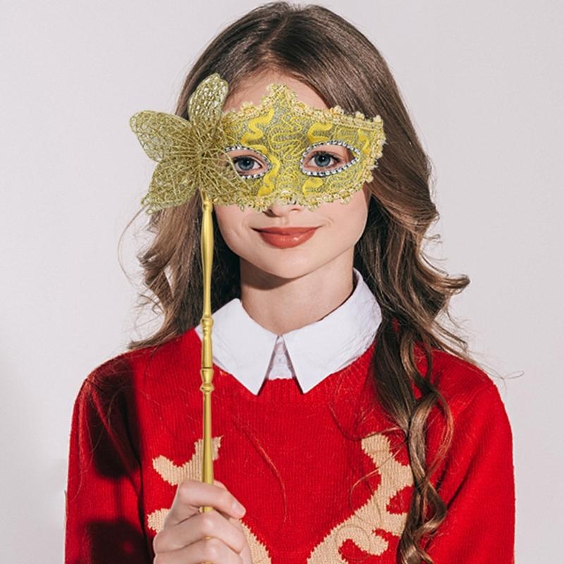 Benátská maska motýla pro ženy Maškarní maska Halloweenská párty maska s držákem Půlmaska Mardi Gras maska