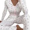 Floral Print Long Sleeve Pajama Set: Casual Wearable Lounge Suit