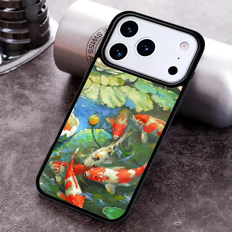 Koi Carp Fish Painting Phone Case for iPhone 17 16 15 Pro Max Air 14 13 12 11 Plus Shockproof Cover