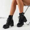Stivali Martin da Donna a Punta Larga con Tacco Chunky Lucido - Stivaletti con Lacci Frontali e Cinturino con Fibbia, Stivali alla Moda Autunno/Inverno
