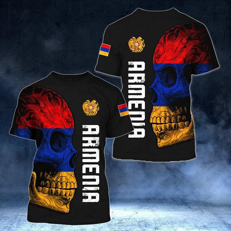 

Футболка з зображенням прапора та герба Вірменії. Літній повсякденний пуловер. Чоловіча мода. Вільні футболки. Для хлопчиків. Великий розмір. Топи з короткими рукавами 6XL S