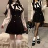 LAVASEON Korean Style Docking Mini Bow Tie Long or Short Schoolgirl Cute High Elegant Women's Dress, Dress, Detail, Sleeve, Style, Ruffles, Waist,