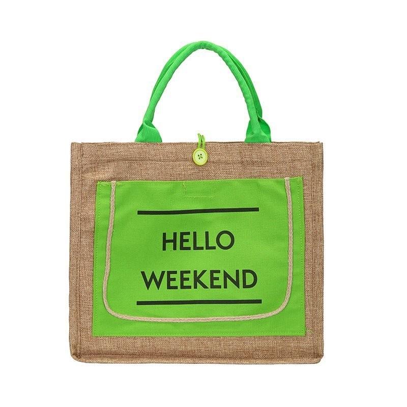 Cotton Womens Casual And Linen Bag Retro Woven Design Soft Handle Drawstring