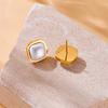 Gold Tone Square White Shell Stud Earrings