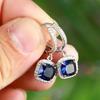 Royal Blue Zircon Oval Earrings Fashionable High-End Design Accessories for Banquets Personalized Simple Zircon