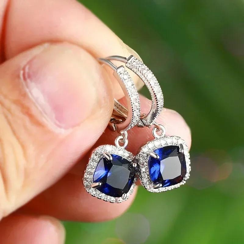 Royal Blue Zircon Oval Earrings Fashionable High-End Design Accessories for Banquets Personalized Simple Zircon