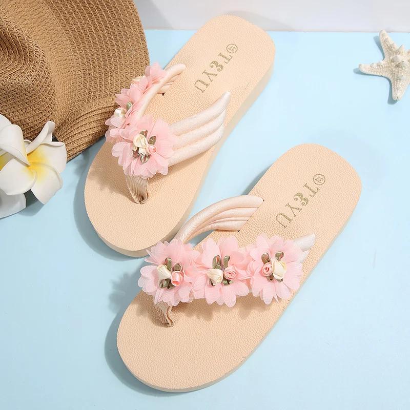 Fashion Fashion Flower Decoration Women's Flip Flops 2025 Summer Comfort Non Slip Beach Slippers Woman Lightweight Clip Toe Flat Sandals