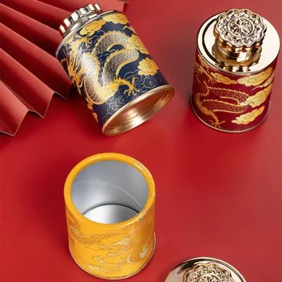 Mini Empty Tea Can Household Dragon Pattern Red and Green Tea Sealed Can Portable Small Tea Packaging Box Paper Storage Cans