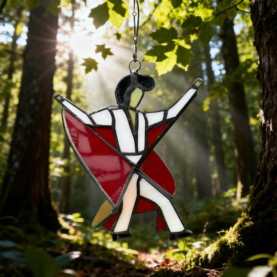 Acrylic Dancing King Hanging Decoration Handmade Stained Glass Dancer Lord Ornament Spinner Sun Catcher Outdoor Garden Yard Window Decor