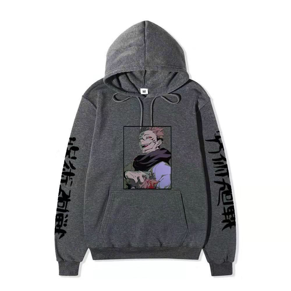 Jujutsu Kaisen Ryomen Sukuna Hoodie Unisex Fleece Sweatshirt Dual Sleeve Vertical Japanese Text Anime Color Character Pullover
