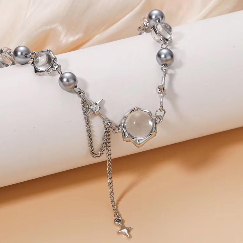 Women Choker Necklace Fairy Glass Necklace Collarbone Chain Necklace Elegant Silver-Color Party Choker