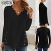 Women's Fashion Casual Solid Color Print Long Sleeve V Neck Blouses & Shirts