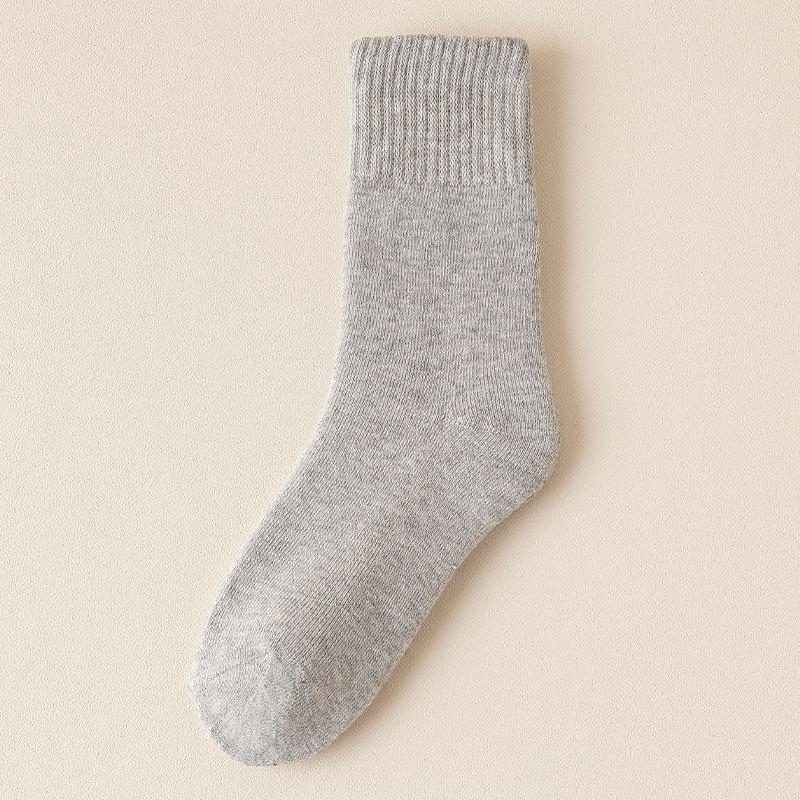 Women's Autumn and Winter Fleece Mid-calf Socks In Solid Color, Thickened Loops, Warm Towels, Sweat-absorbing Long Calf Socks