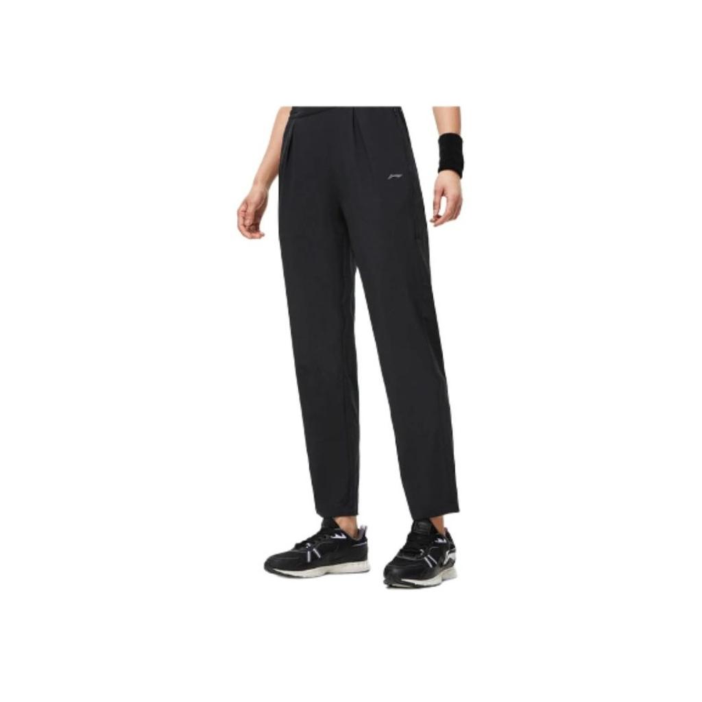 Li Ning Fitness Series Einfarbige High Waist Straight Leg Freizeithose Damenhose Schwarz AYKT642-3