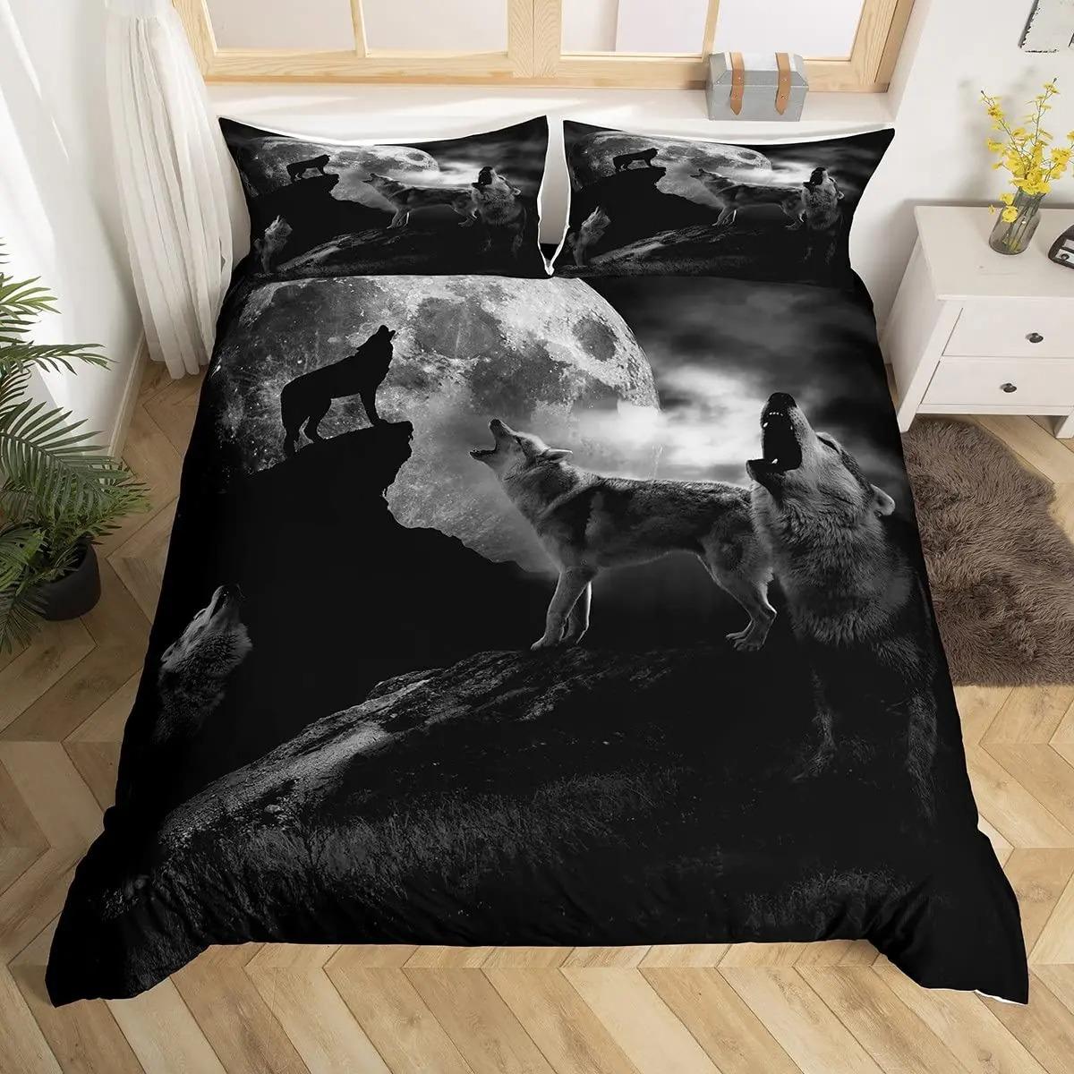 

Comforter Wolf Printed Bedding Set Twin Size For Kids Boys Bedroommisty Bed Comforter Wild Animals 2/3 Pieces Comforter (quilt)-EU Single(135*200cm)3pcs