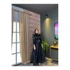 Women's Satin Hijab Evening Dress with Stone Buckle Waist and Flared Skirt