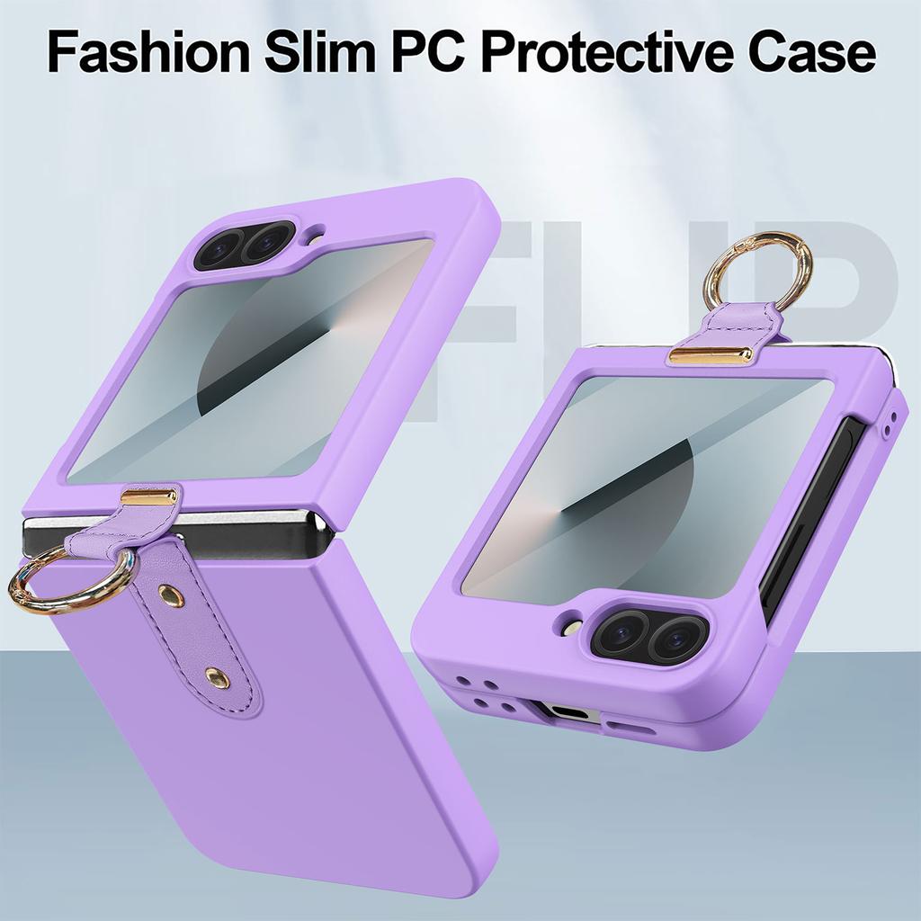 For Samsung Galaxy Z Flip7 FE 5G/Z Flip6 5G Case Skin-Touch Ring Holder Kickstand PC Phone Cover with Rear Screen Film