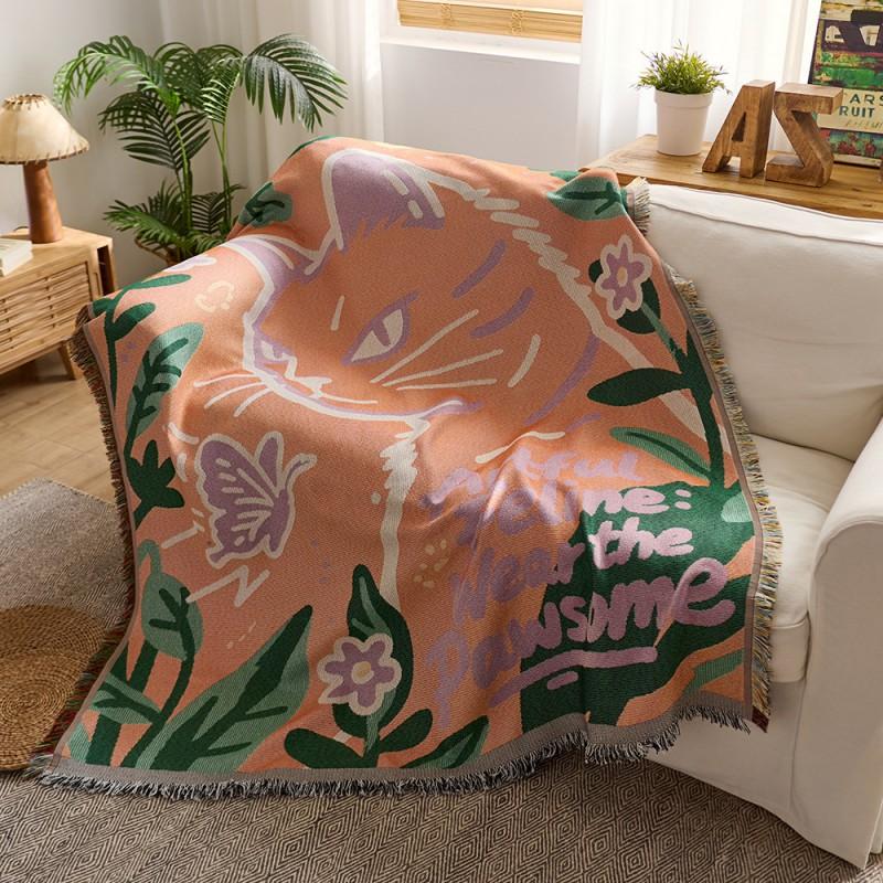 Cotton Sofa Throw Cover With Tassels American Country Style Single Office Nap Blanket Picnic Mat