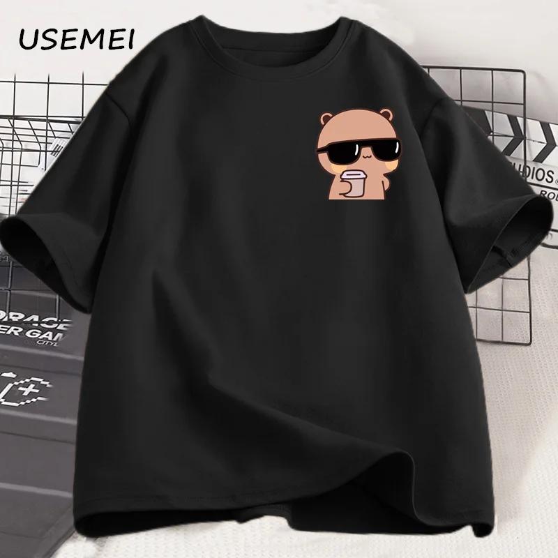 Cool Panda Bear Bubu Dudu Wearing Sunglasses Graphic T Shirts Bubu Dudu Drinking Teamilk T Shirt Cute Matching Couple Tshirt