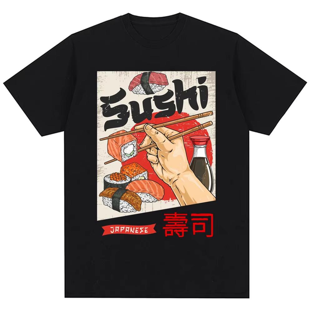 Summer Hot Sale Japan Sushi Funny Graphic T-Shirts Y2k Unisex Unisex Fashion Harajuku T Shirt Cotton Gothic Trendy Round T-Shirt