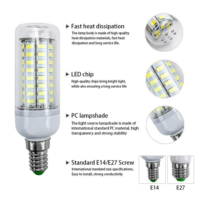 E27 E14 SMD5730 LED Corn Candle Bulb AC220V 24/36/48/56/69/72 LEDs Lampada Bombilla Chandelier Home Decor Light