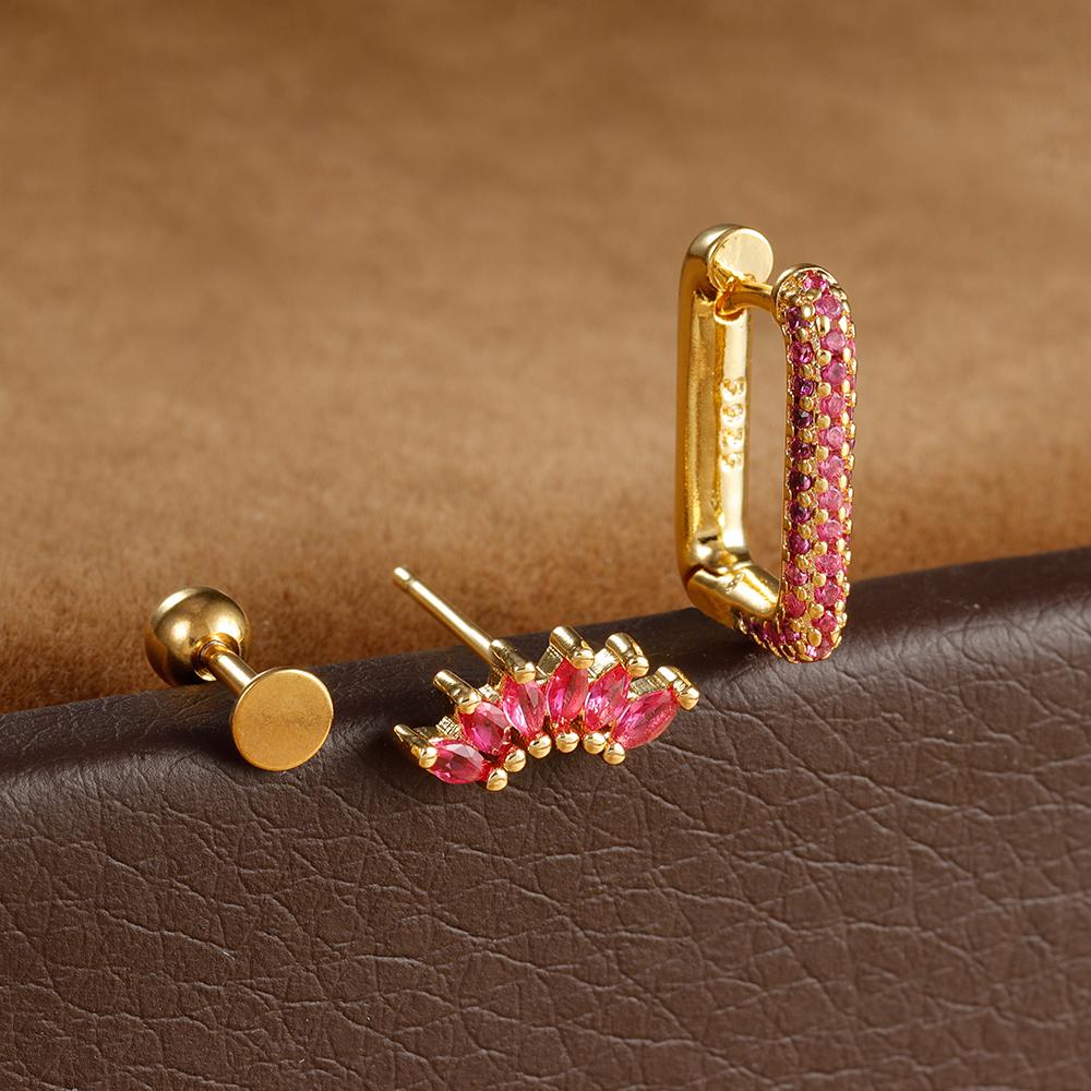 

10 Styles New Stainless Steel Piercing Earrings Set for Women Geometry Colorful Zircon Huggie Hoop Earring Aesthetic Zircon