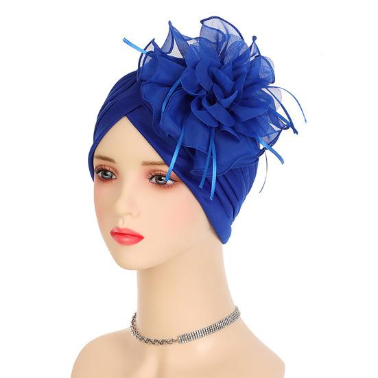 Women Turban Hat Pure Color Mesh Flower Decor Elastic Non-Slip Headwrap Breathable Lightweight Summer Headscarf Hat
