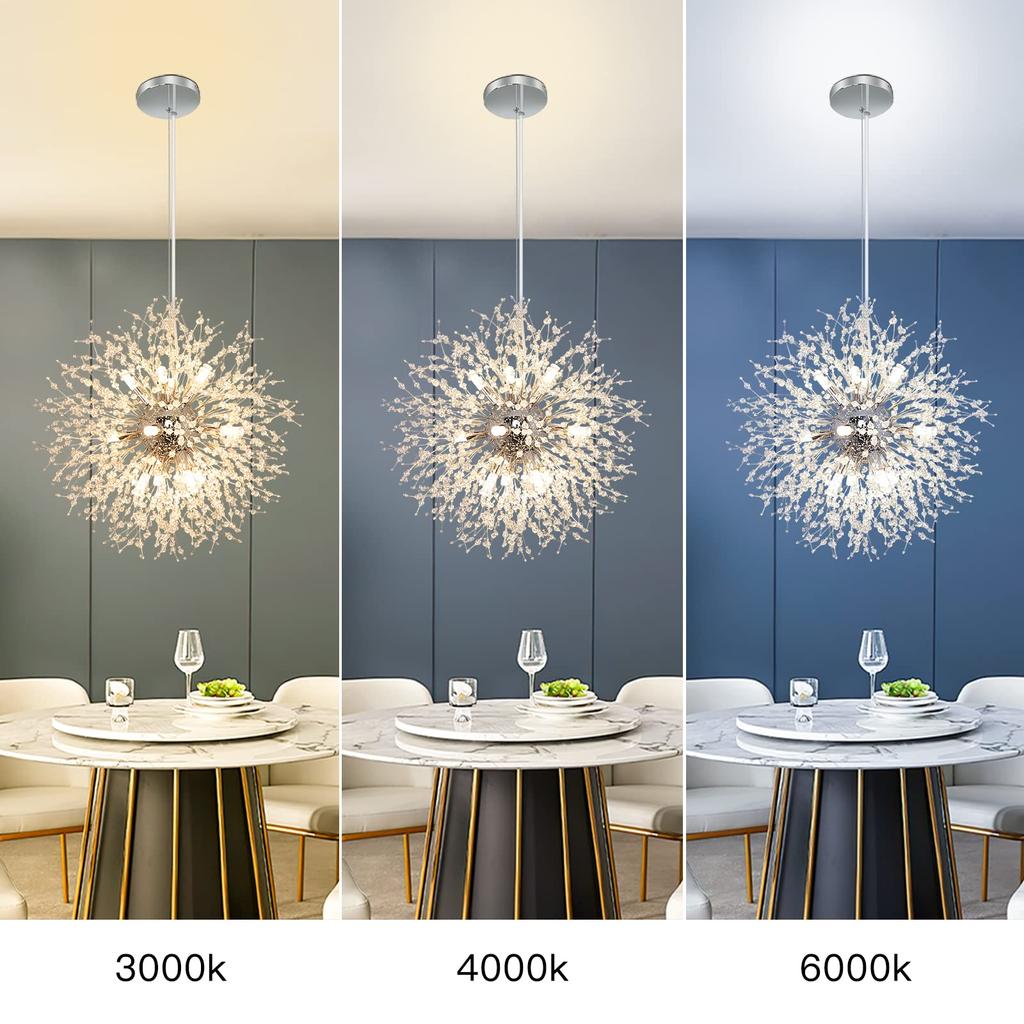 Postmoderne Feuerwerks-Kronleuchter, Pendelleuchte aus Löwenzahn-Legierung mit 8 G9-Glühbirnen und 32 Kristallsaiten, Wohnzimmer, Foyer, Geschäft