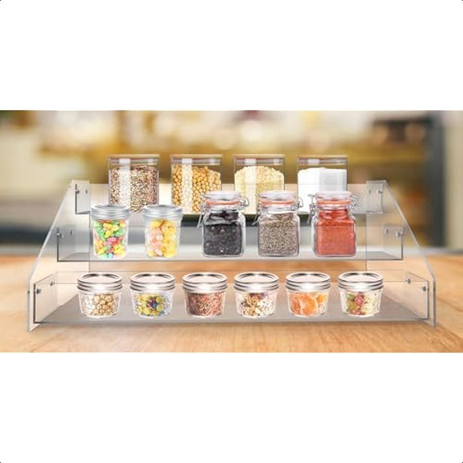 Acrylic Tiered Spice Shelf Organizer 3Tier Transparent Countertop Spice Rack 12.21 X 6.33 X 4.56 Inches Kitchen Pantry Storage