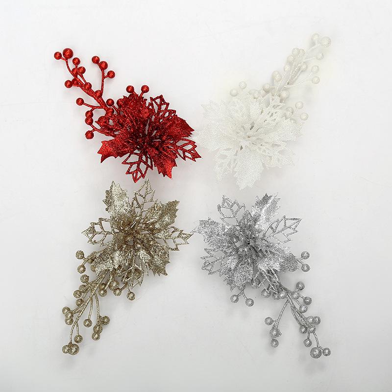 Multi-Color Christmas Flower Ornament with Fruit Skewer for Tree Decoration