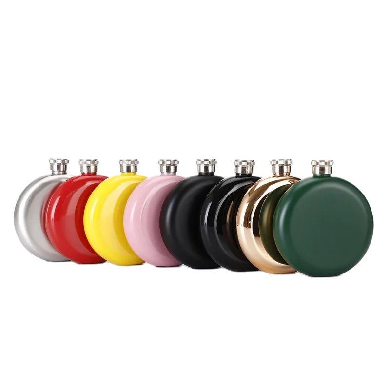 Round 5oz Stainless Steel Hip Flask Paint Whiskey Wine Bottle Alcohol Liquor Pocket Flagon Colorful